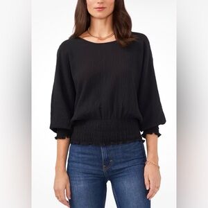 Vince Camuto Summer Heat Smocked Gauze Top, Size Medium.